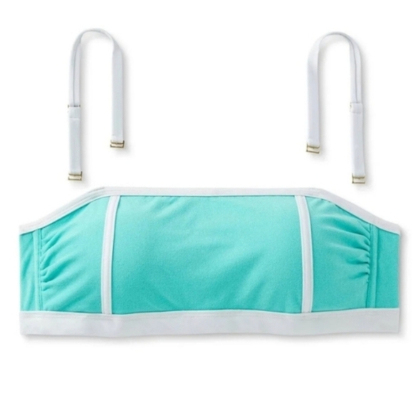 Kona Sol Turquoise Blue Terry Cloth Solid Bandeau w/Binding Bikini Top Size M # - Picture 3 of 11
